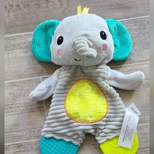 Bright Starts Snuggle & Teethe Gray Elephant Plush Teething Toy Crinkle Lovey